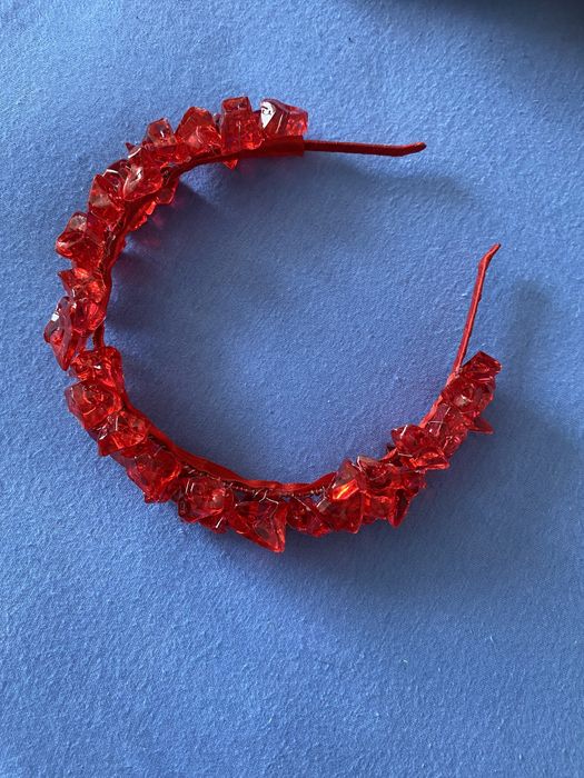 Ободок червоний з кристалами, обруч ручної роботи
