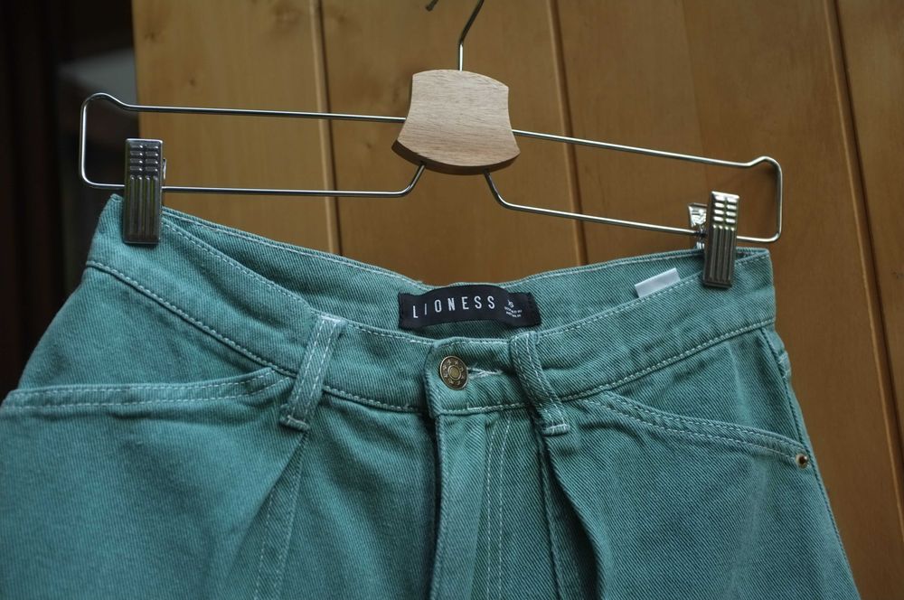 szerokie zielone jeansy Lioness Australia grube baggy lowwaist bojówki