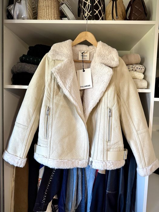 Pull&Bear nowa kurtka pilotka aviator kremowa beżowa zimowa 36 S