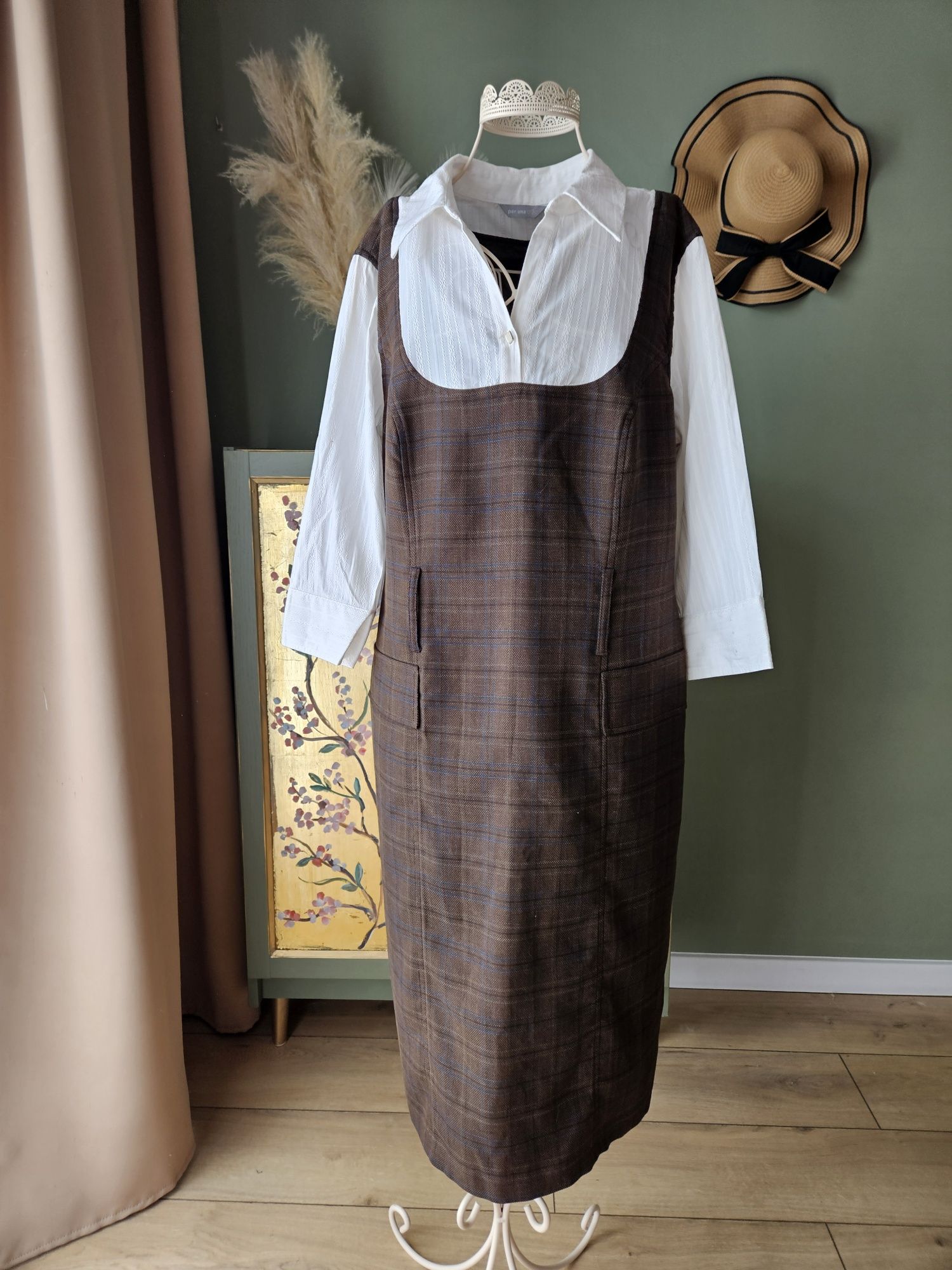 Sukienka damska elegancka  2w1 Marks & Spencer z koszula  krata  XL/L