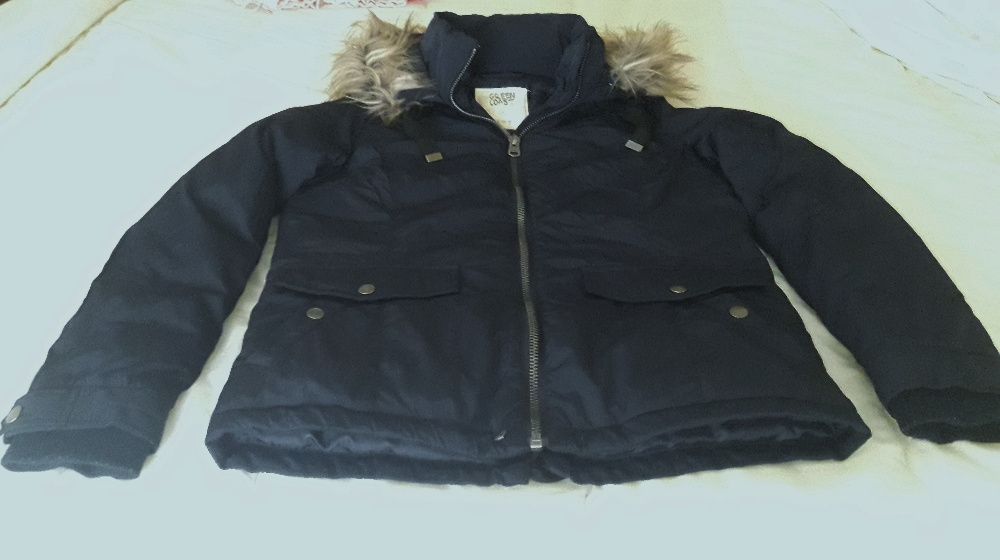 Anoraque Kispo azul escuro, com capuz - Tam S, ou 13/14 anos