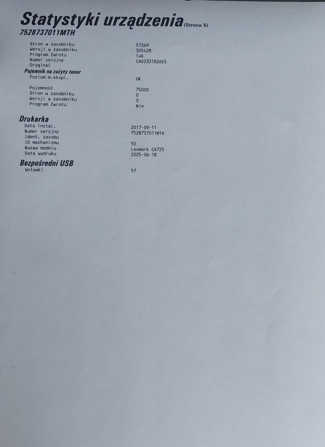 Lexmark CX725 A4 kolor WiFi zszywacz duplex