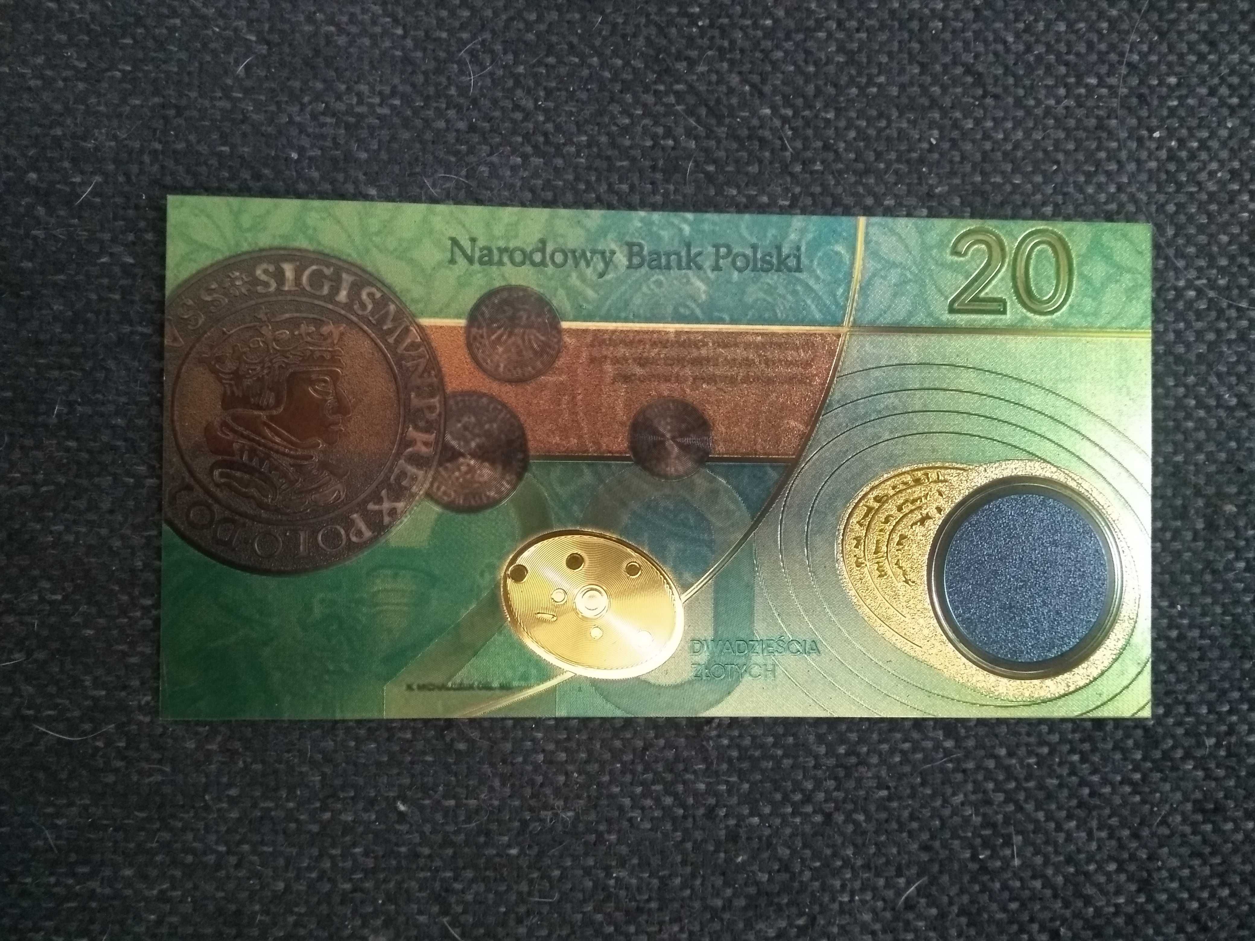 Banknot kolekcjonerski pozłacany - 20 zł Mikołaj Kopernik