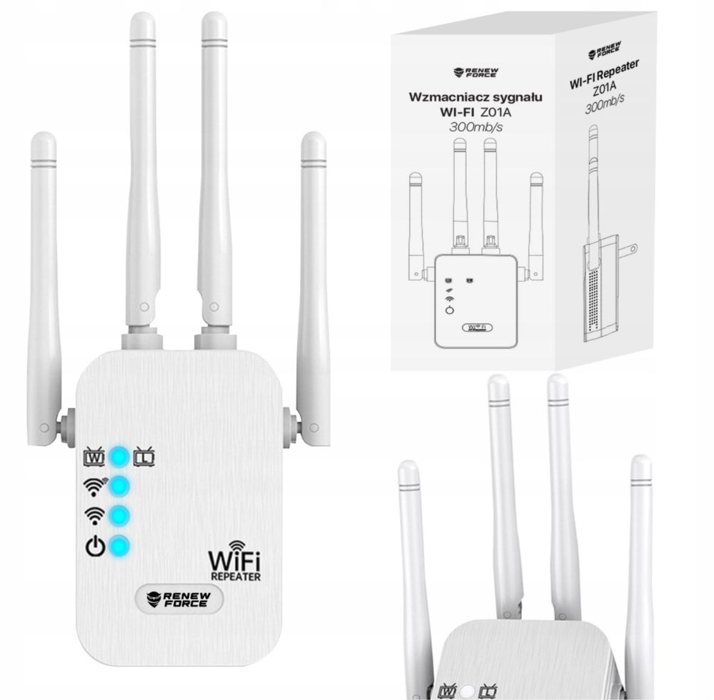 Wzmacniacz sygnalu Wi-Fi repeater DUŻY ZASIĘG 4 anteny MOC 1200Mb/s 5G