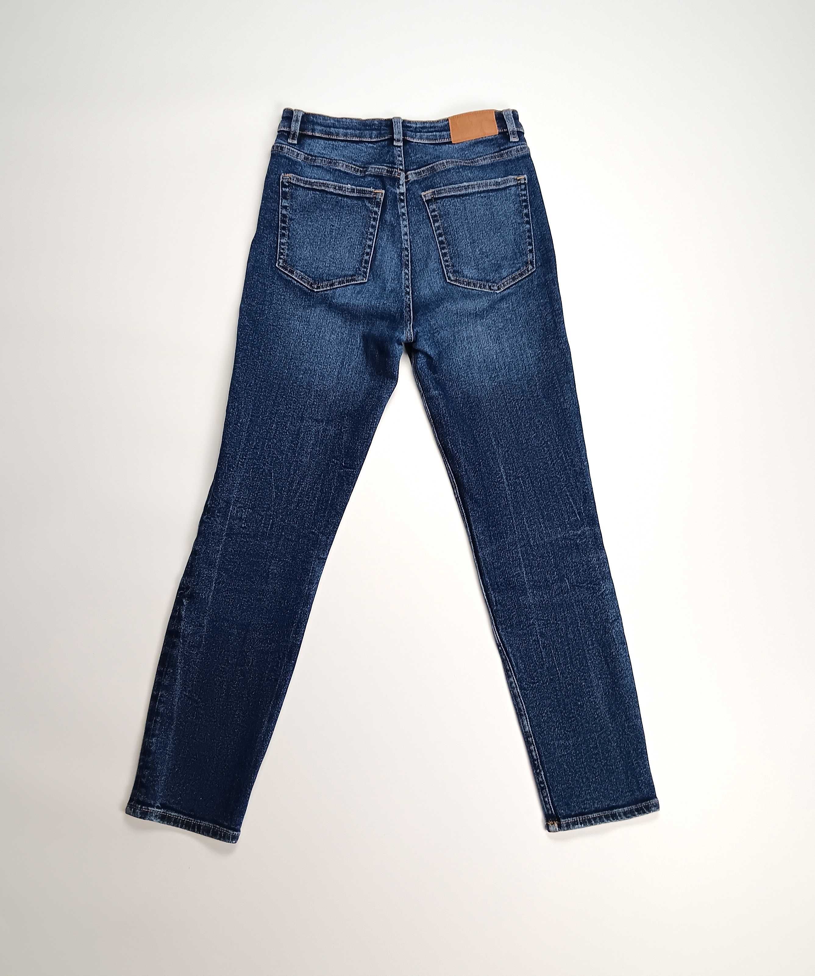 Granatowe spodnie jeansowe damskie rurki wysoki stan Zara S/36