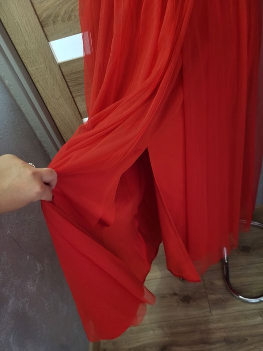 Długa czerwona sukienka 46 tiul wesele bal