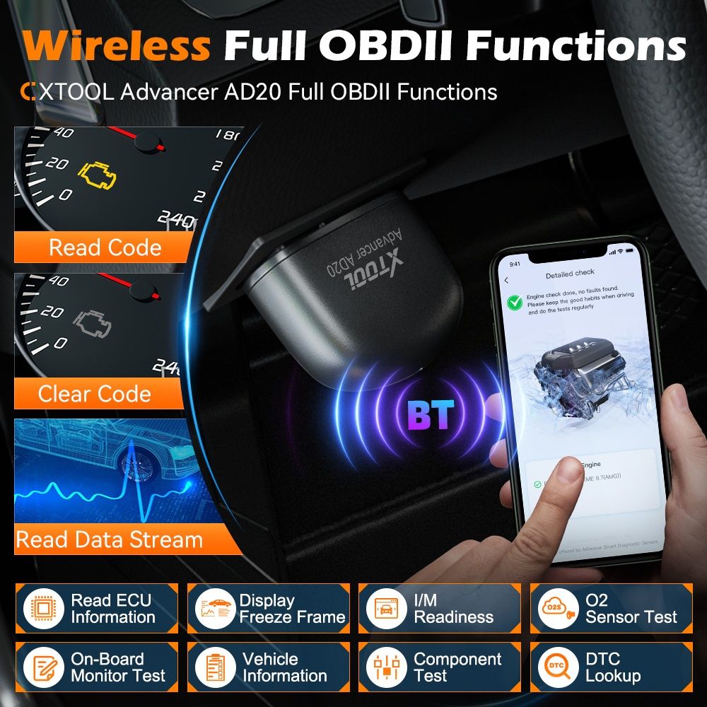 Діагностичний автосканер XTOOL AD20 OBD2 з Bluetooth 5.0 IOS Android