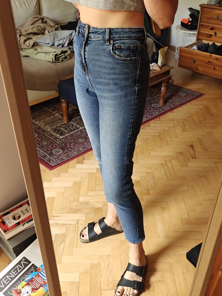 Spodnie jeansy niebieskie granatowe high waist