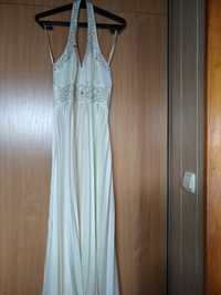 Sukienka długa,ecru,kremowa,plisowana z kamieniami rozmiar 42