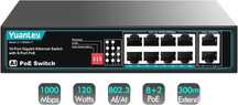 YuanLey 10-portowy przełącznik switch Gigabit PoE