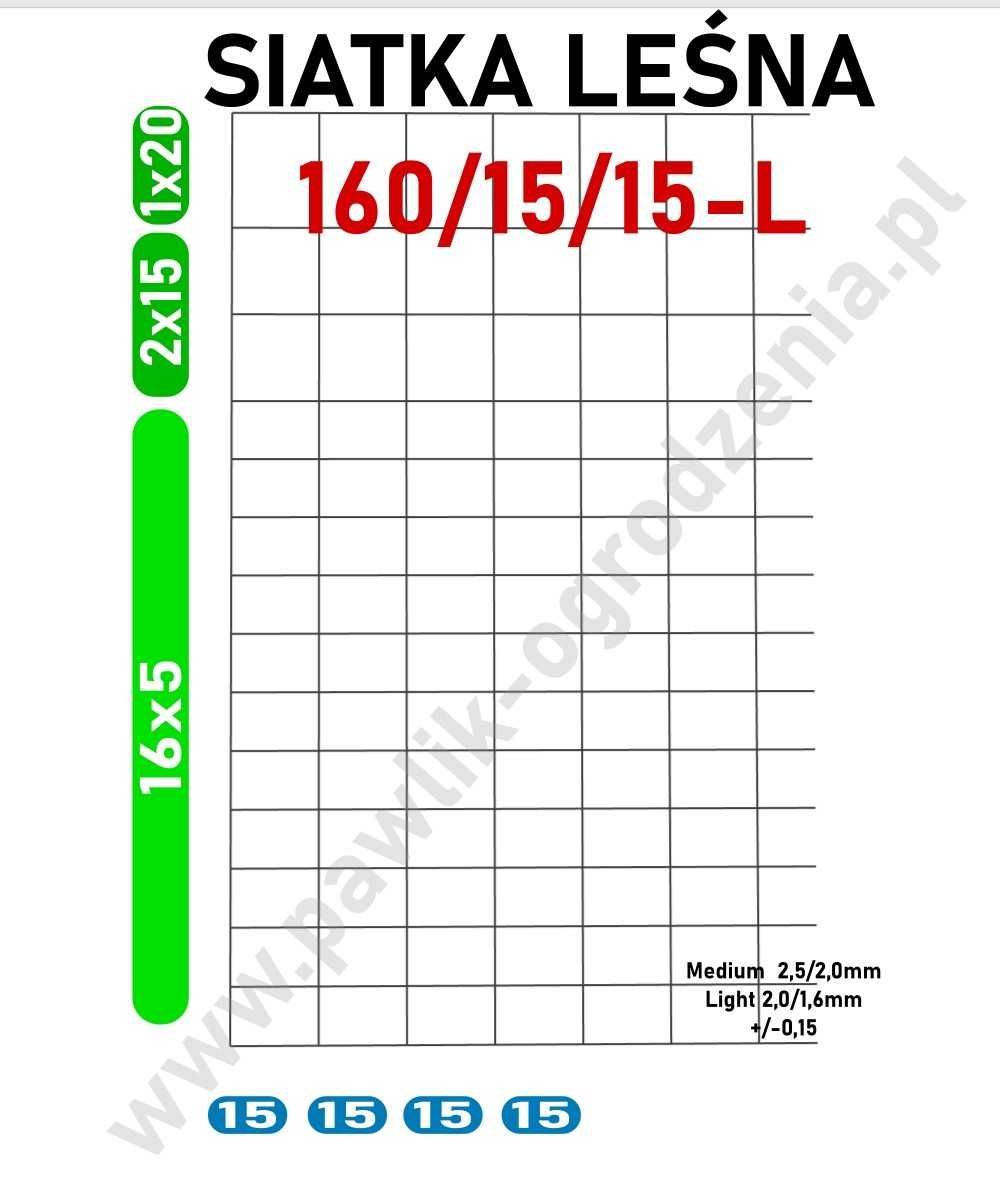 160/15/15 L  siatka leśna do ogrodzenia pastwiska