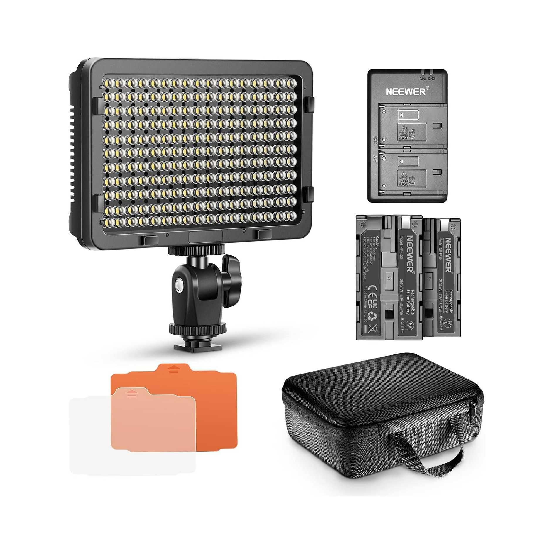 Iluminador LED para câmara DSLR com 2 baterias + acessórios