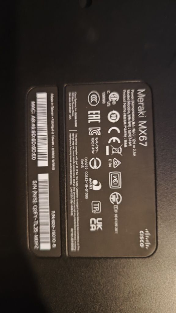 Meraki MX67 cisco