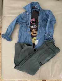 Zestaw koszula jeansowa koszulka spodnie 116-122