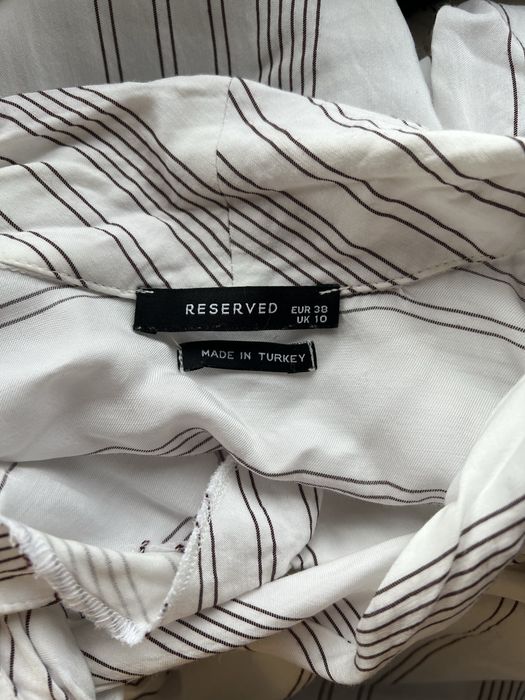 Biała koszula w paski z wiązaniem przy szyi, Reserved, rozmiar 38