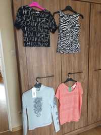 Zestaw 4 bluzki zebra czarna koronkowa t shirty