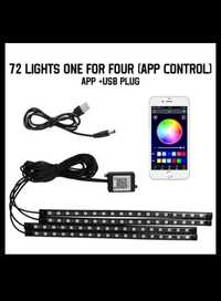 Conjunto fitas led interior carro ligação usb