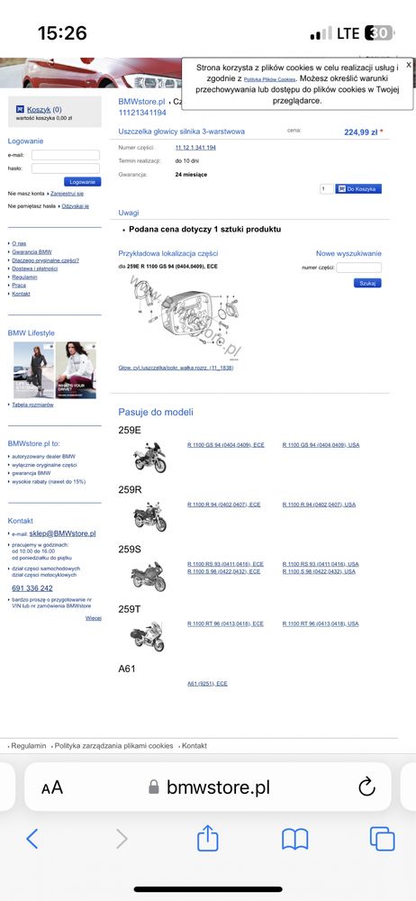 Bmw r 1100 r Rs rt s uszczelka pod głowicę