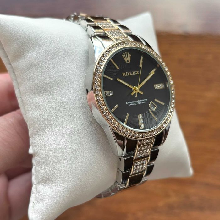 Жіночий годинник Rolex на браслеті комбінованого кольору з датою