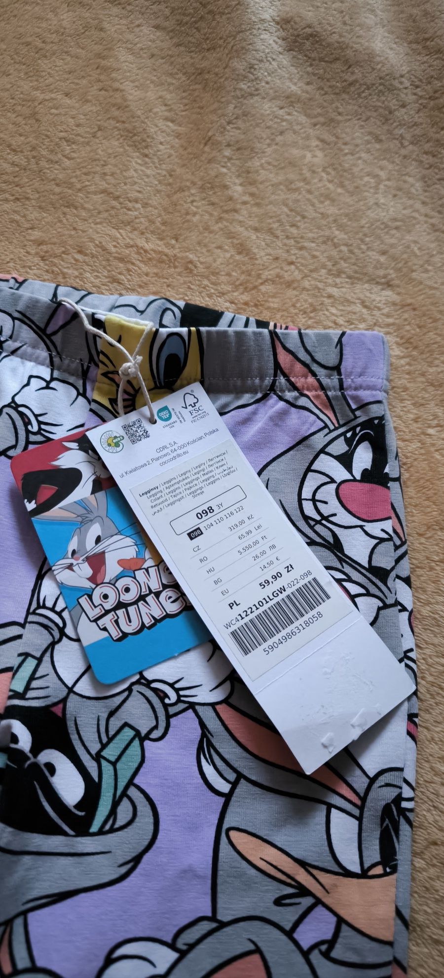 Nowe legginsy coccodrillo r. 98 looney tunes