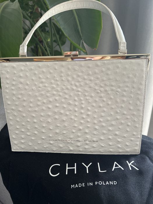 Chylak torebka vintage bialy struś