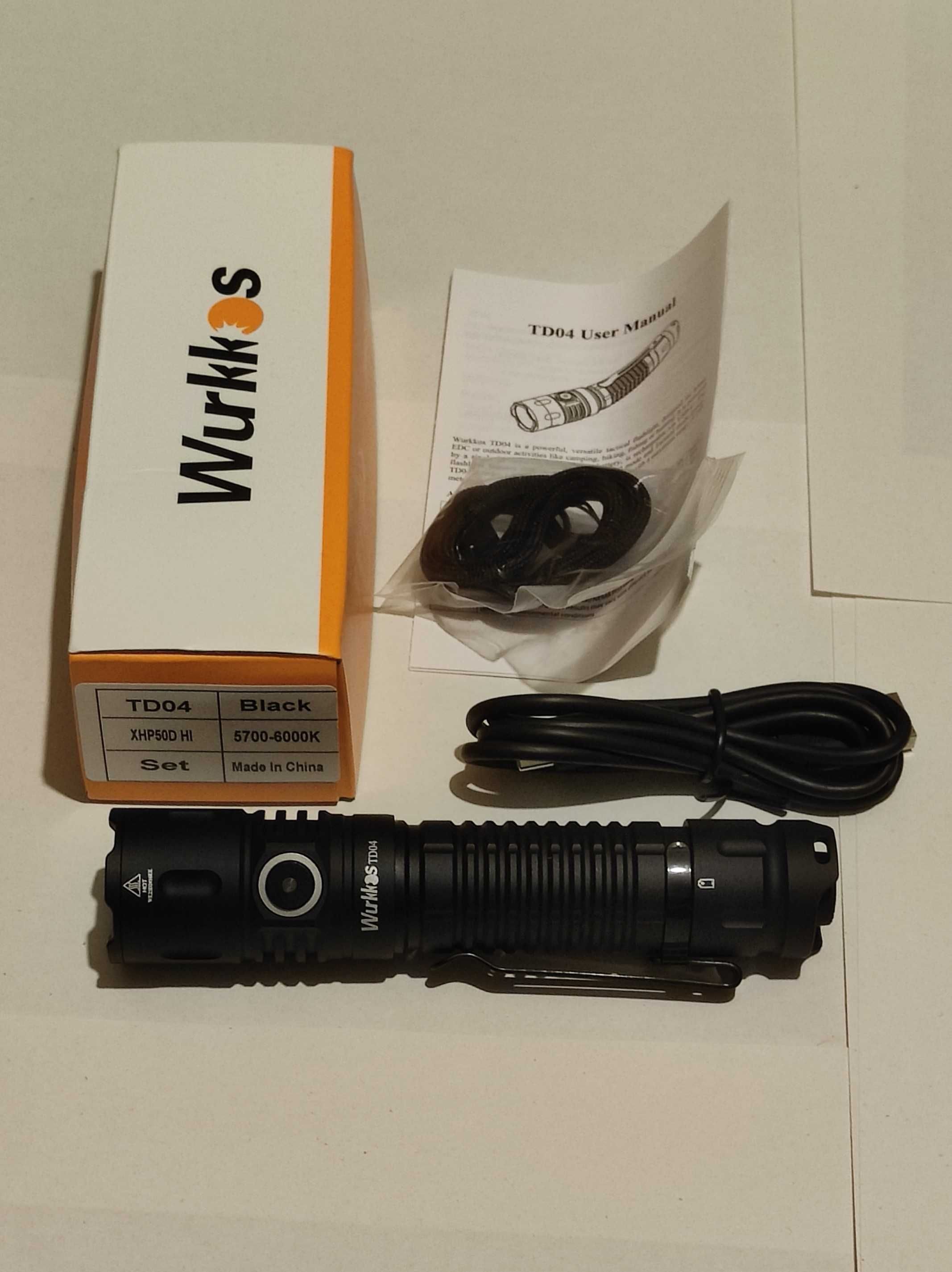 Latarka LED Wurkkos TD04 supermocna 3000 lumenów ogniwo 5000mAh zestaw
