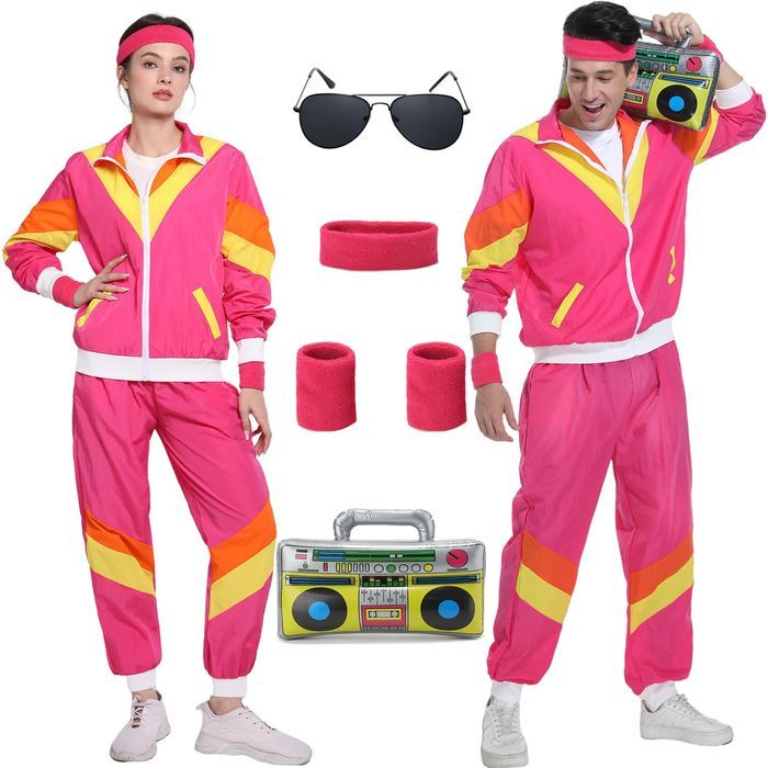 Strój Kostium Przebranie Retro Lata 80 z Akcesoriami Dres Treningo XXL