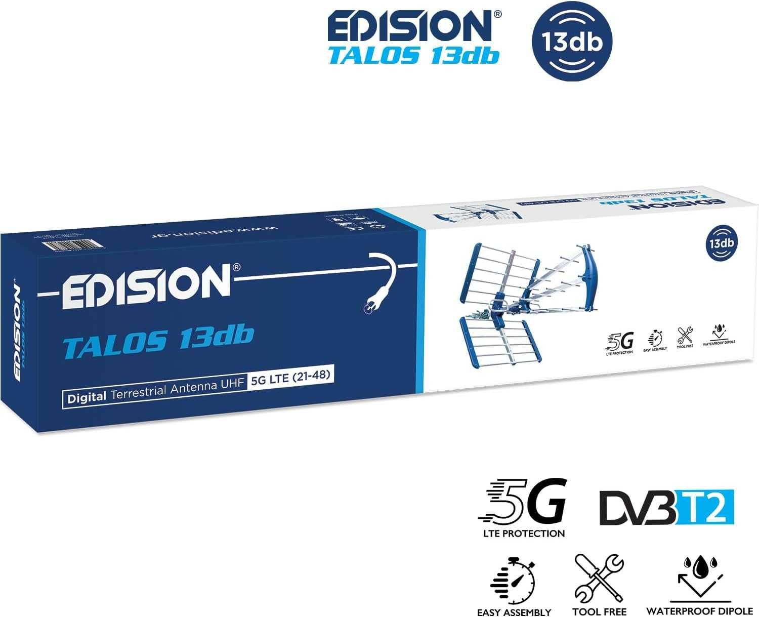 EDISION TALOS 13db Triple Antena TDT UHF 21-48 Exterior Digital Terres