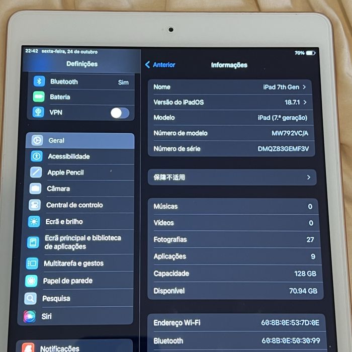 Apple iPad 7 (7ª geração) 128GB ouro rosa em perfeito estado