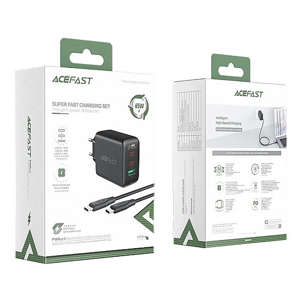 Acefast 2w1 ładowarka sieciowa 2x USB-C / USB-A 65W, PD, QC 3.0, AFC,