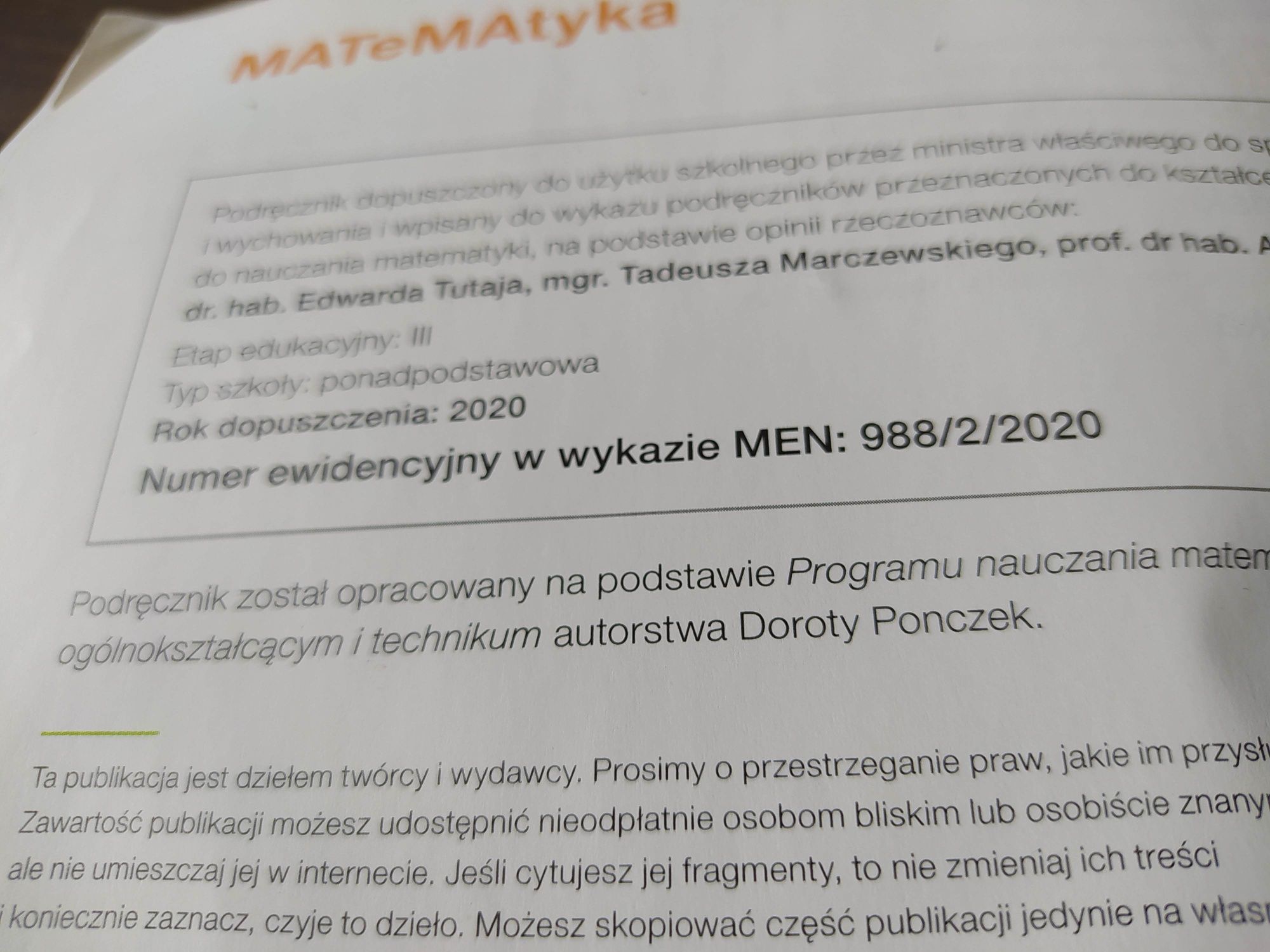 Matematyka 2 poz. podstawowy i rozszerzony technikum