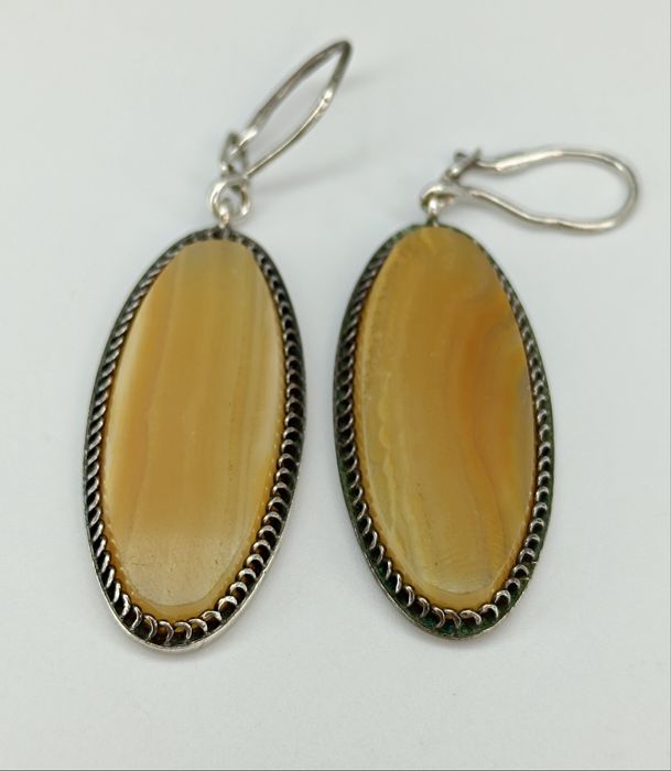 Советские серебряные серьги 875 урал с агатом