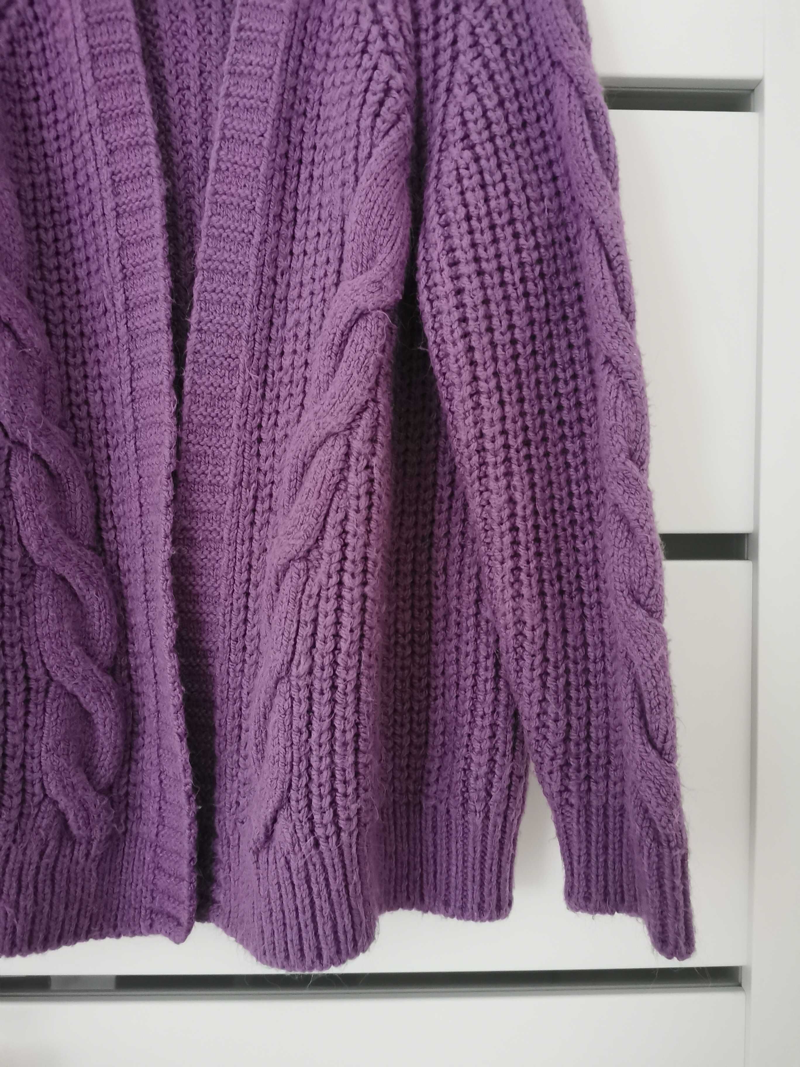 Fioletowy sweter kardigan ciepły zimowy narzutka M 38 40 Marks&Spencer