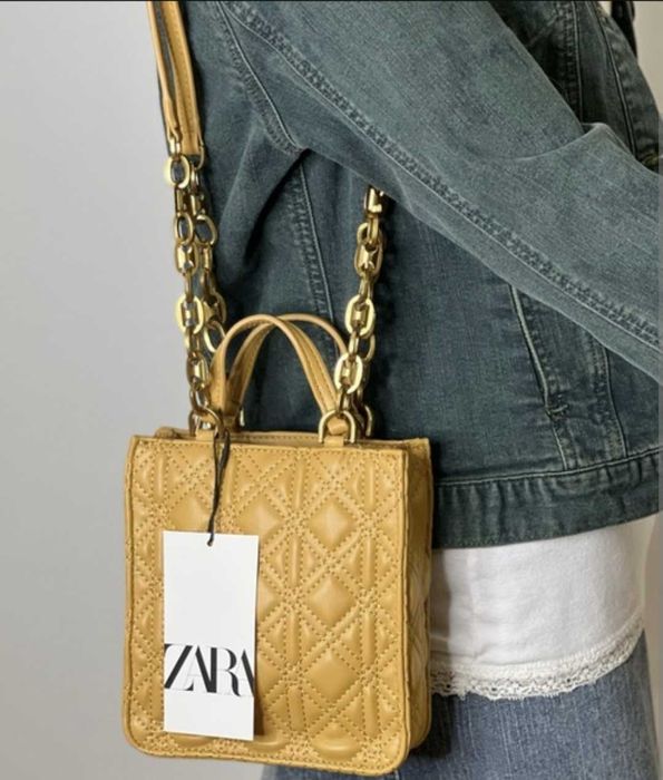 ZARA – Mini Pikowana Torebka Na Ramię - Musztarda