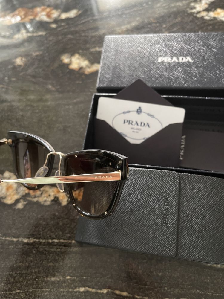 PRADA piękne okulary, brązowe, złoto mat.