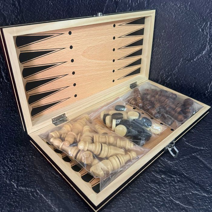 Шахматы, шашки, нарды 3 в 1 комплект с магнитом 7702 (доска 29x29 см)