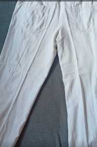 Modne szerokie spodnie len białe 44