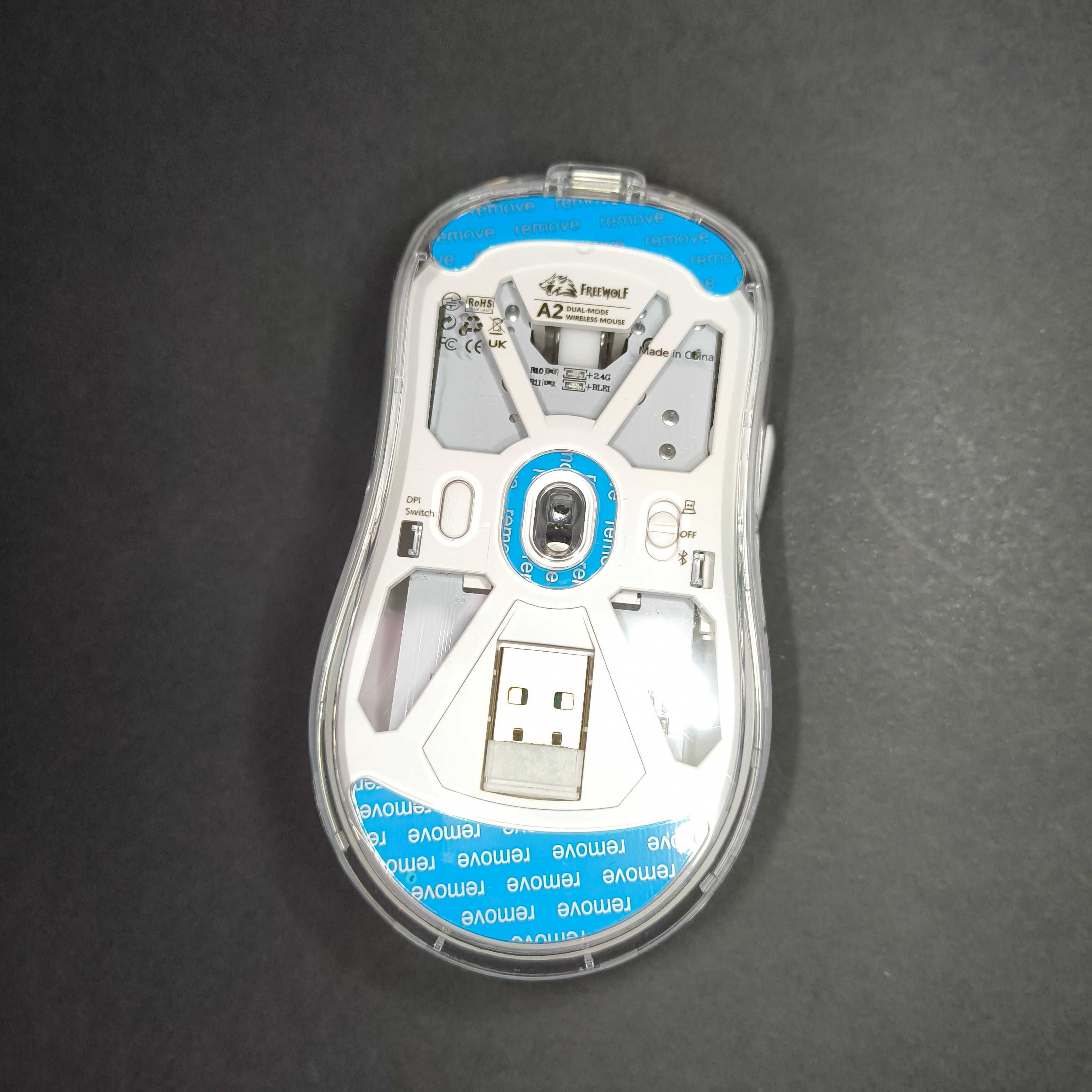 Rato Transparente RGB FreeWolf A2 PAW3212 com Display de bateria