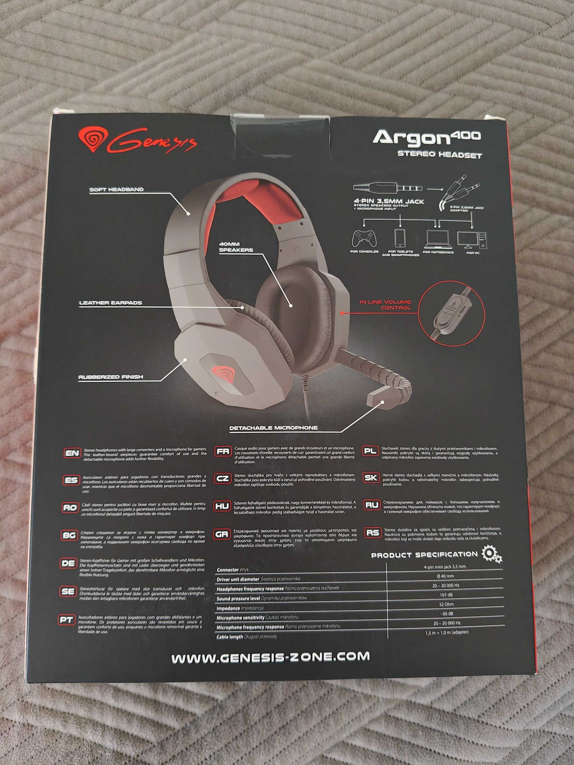 Słuchawki gamingowe przewodowe z mikrofonem Genesis Argon 400 - nowe