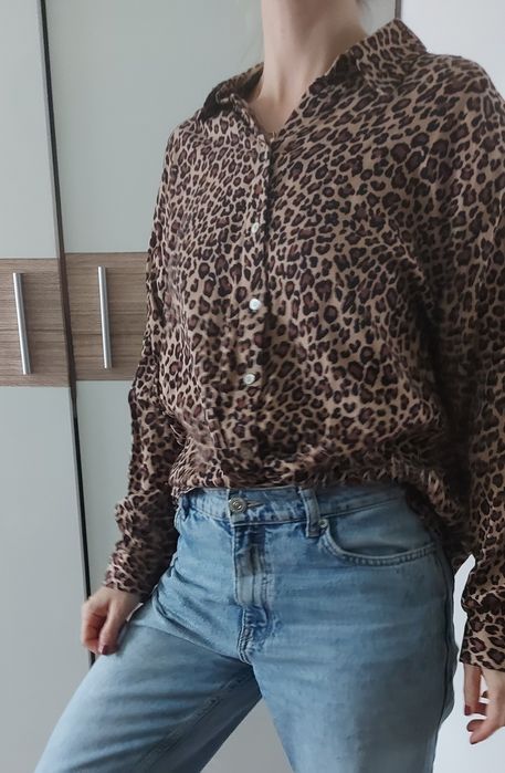 Koszula bluzka węzeł panterka Reserved 38 40 oversize