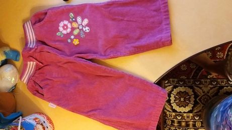 Детские вельветовые джинсы для девочки 2 лет, розовые с цветами (92)