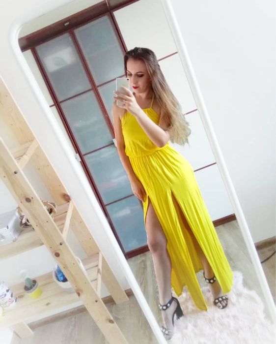 Żółta maxi długa sukienka nowa z metkami Boohoo letnia wakacyjna S/36