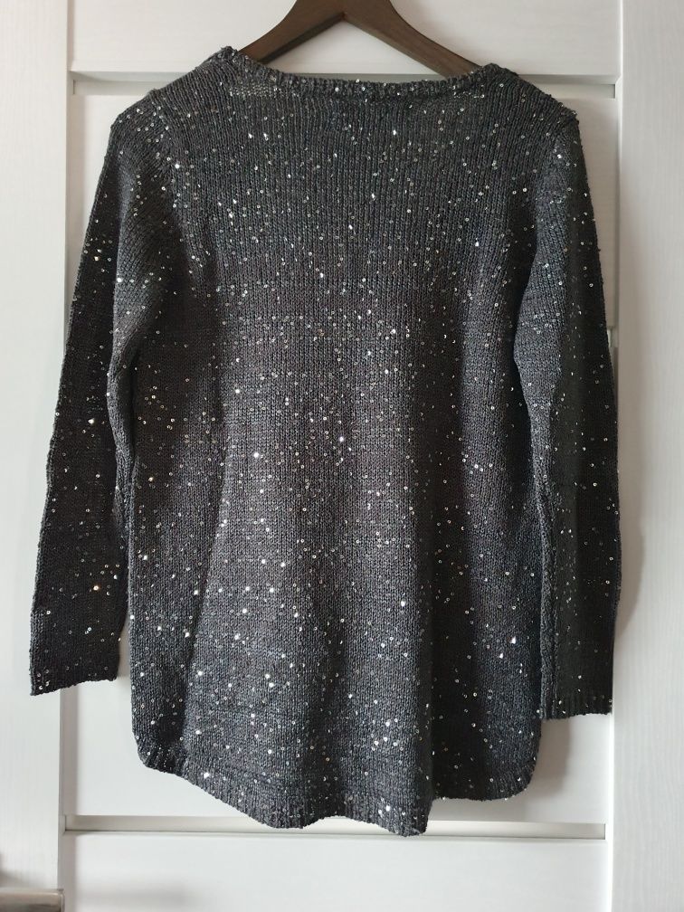 Sweter bluzka damska grafitowa z cekinami Zara Knit M