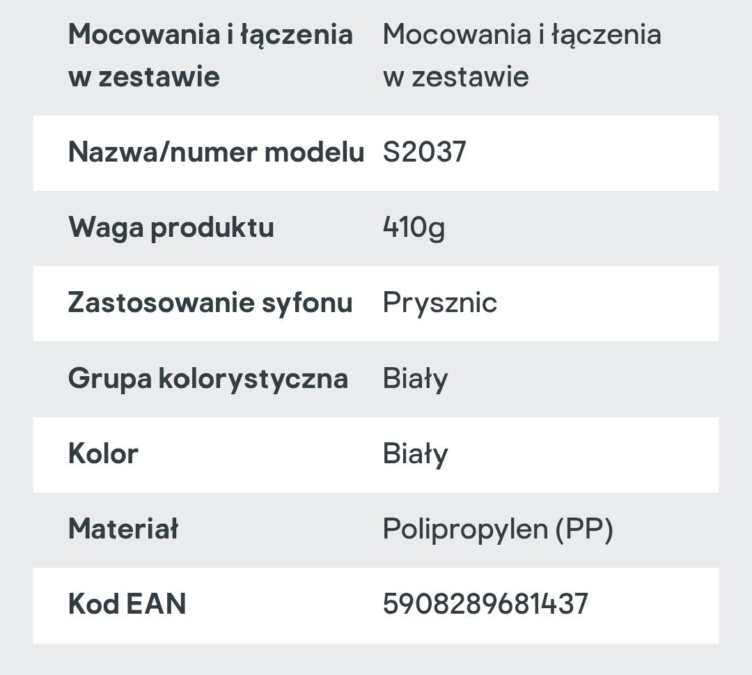 Nowy syfon brodzikowy niski do prysznica