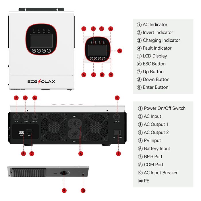 Гибридный инвертор ECGsolax 6.5kv 48v