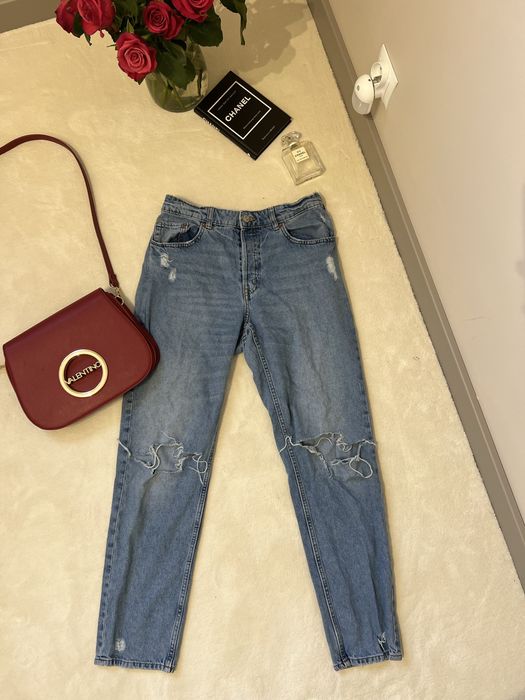 Spodnie jeans boyfriend z dziurami wysoki stan basic casual