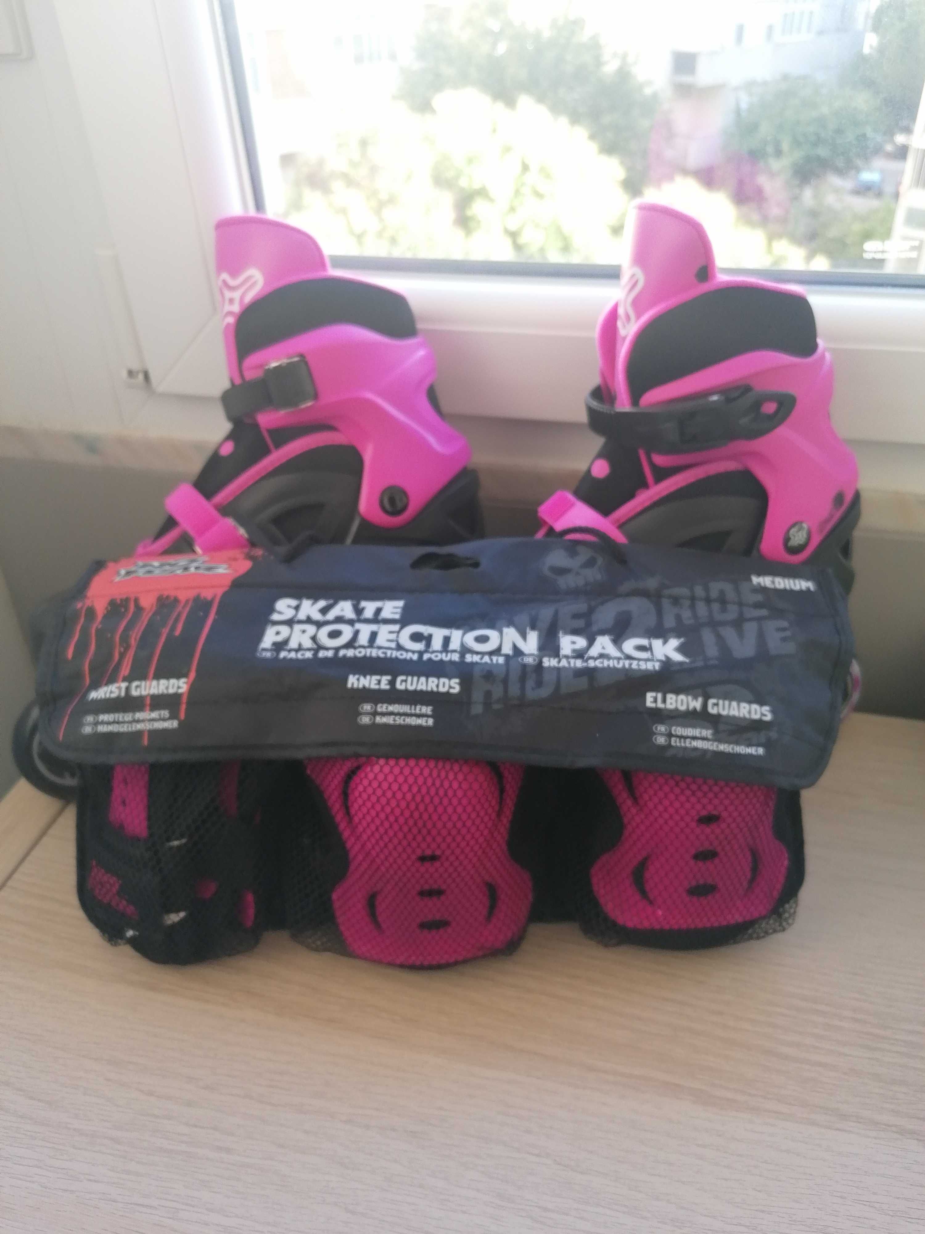 Patins em linha rosa e preto