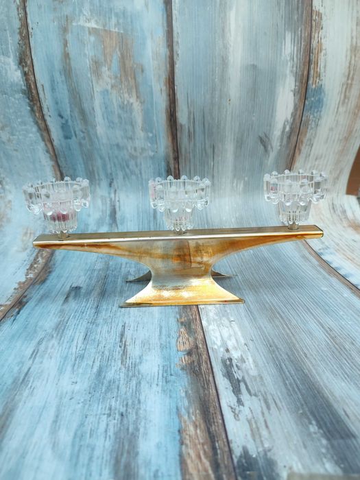 Świecznik Lata 70 - Platerowany + szkło - Ciekawy Design