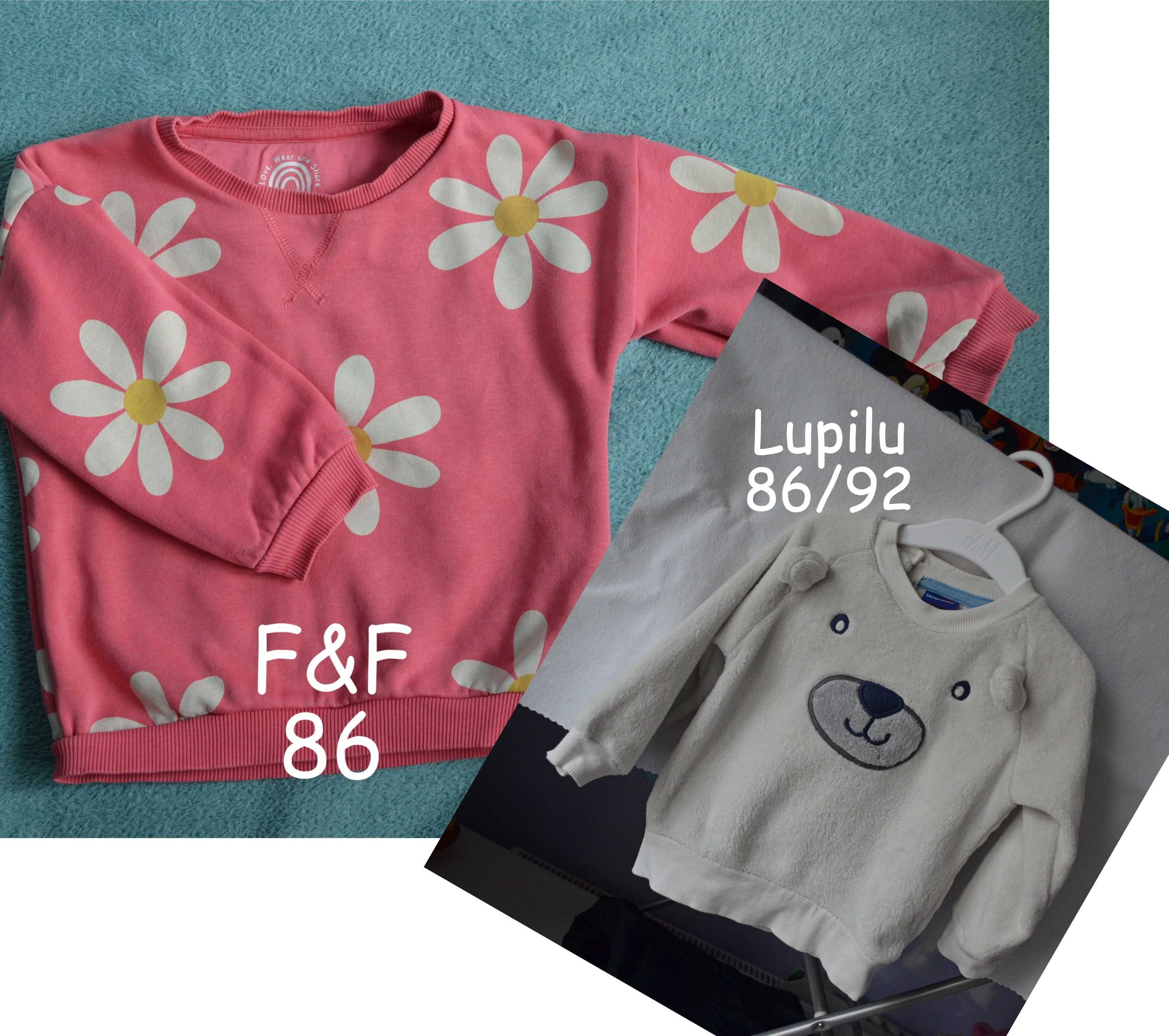 Bluza niemowleca F&F 86 (12-18m) rozowa w stokrotki + bluza miś 86/92