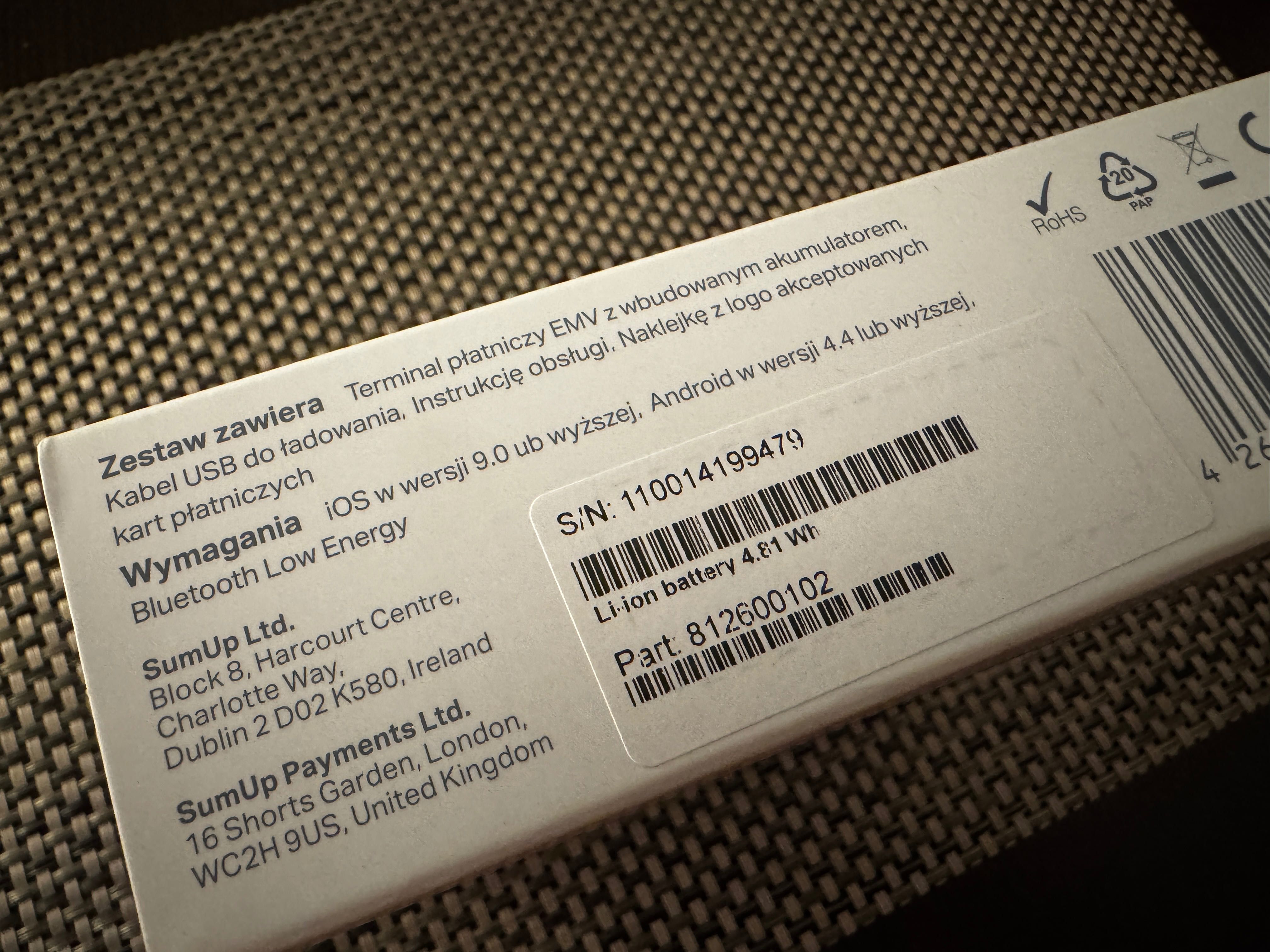 Terminal płatniczy zbliżeniowy sumup air paypass nfc chip